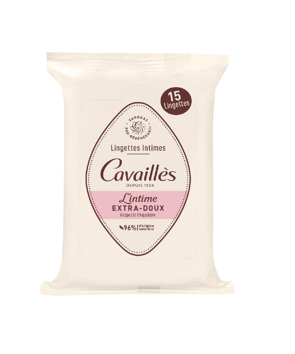 ROGE-CAVAILLES- SOINS-NATURELS- INTIMES- Lingettes- Intimes- Extra-Douces- 15Unités
