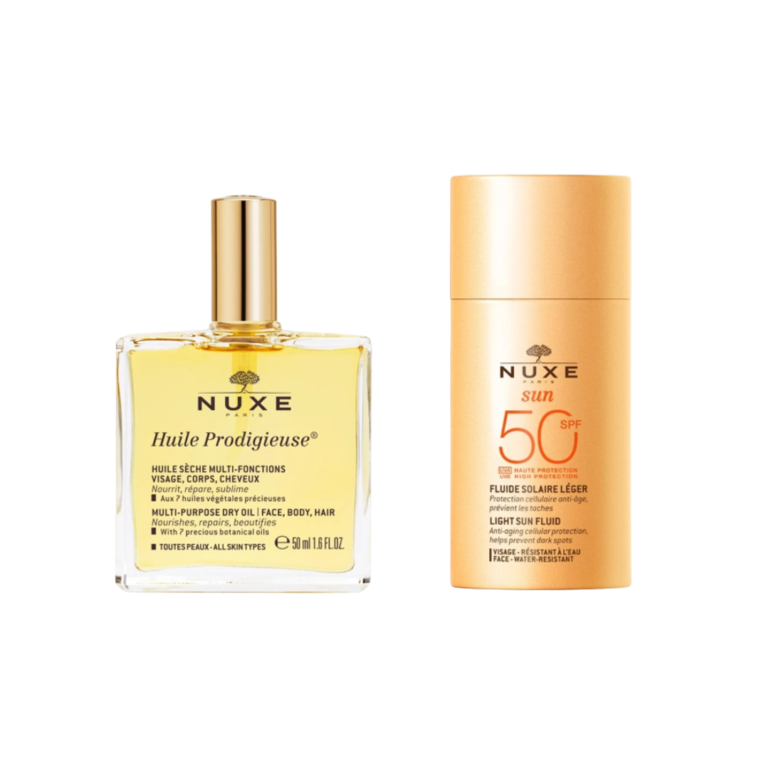 Coffret-Nuxe-sun- solaire-fluide-léger- spf- 50- 50ml- huile- prodigieux- 50ml